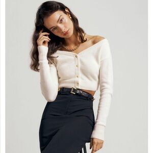 Reformation Millie cream cashmere cropped off the shoulder cardigan